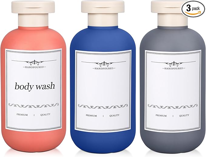 3 PACK Travel Shampoo Bottle, Empty Plastic Squeeze Bottles 6.8oz with Flip Cap, Lotion Container for Toiletries Travel Size Shampoo and Conditioner