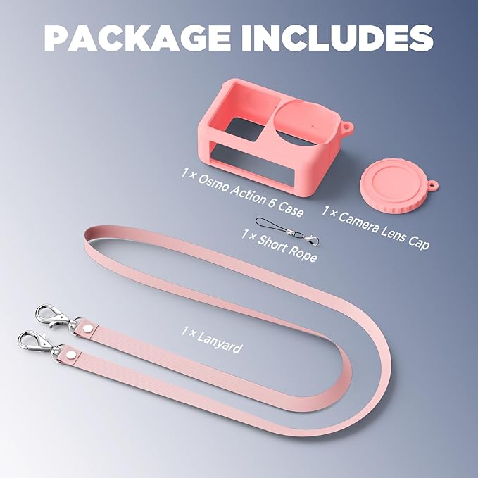 Case for DJI Osmo Action 6 with Lanyard, Soft Silicone Non-Slip Anti-Drop Wear-Proof and Washable Action Camera Protector Case Compatible with DJI Osmo Action 6 Accessories (Pink)