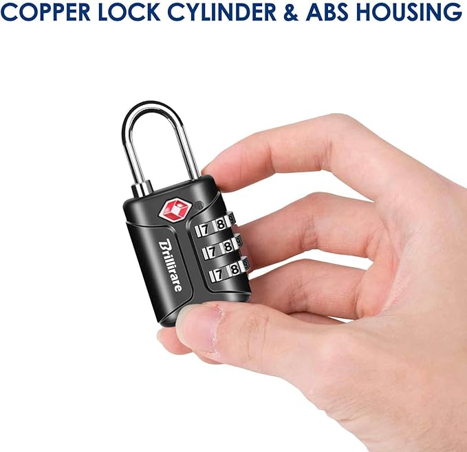 4 Pack TSA Approved Luggage Locks, Combination Travel Padlock, 3-Digit Waterproof Lock, TSA Accepted Outdoor Keyless Resettable Lock for Lockers, Bags, Backpack, Gym, Gate-Black