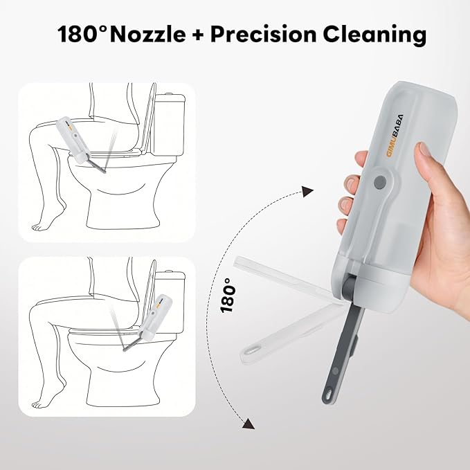 Portable Electric Bidet for Travel with 180° Adjustable Nozzle, Strong Water Pressure- Handheld Rechargeable USB-C Bidet,350ml IPX6 Waterproof Personal Hygiene Cleaner for Postpartum Women, Camping