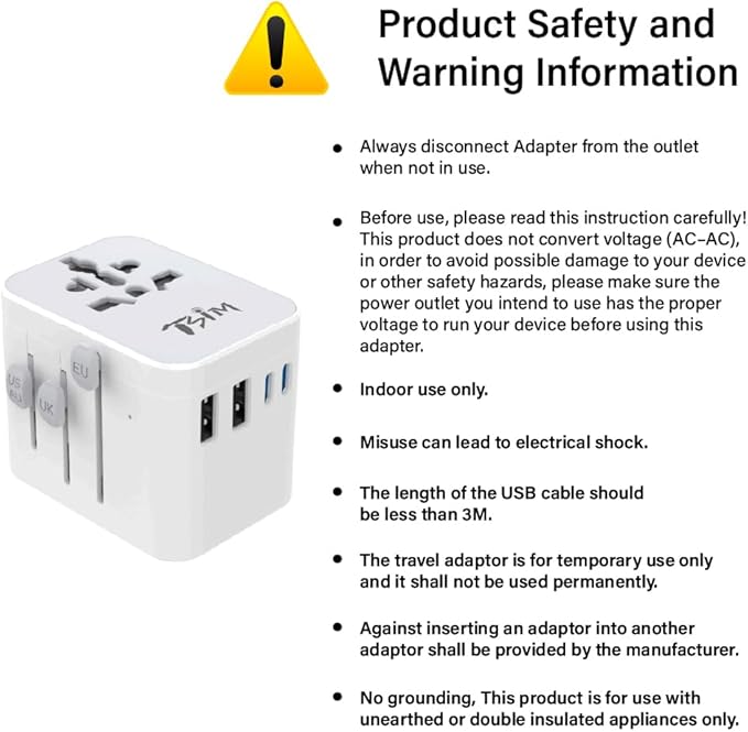 TSIM Universal Travel Adapter 35W 10A | 2 USB-A, 2 USB-C Ports Fast Charging PD 3.2 All in One International Power Adapter Plug USA EU UK AU JP Quick Wall Charger Worldwide Travel Essentials CE RoHS