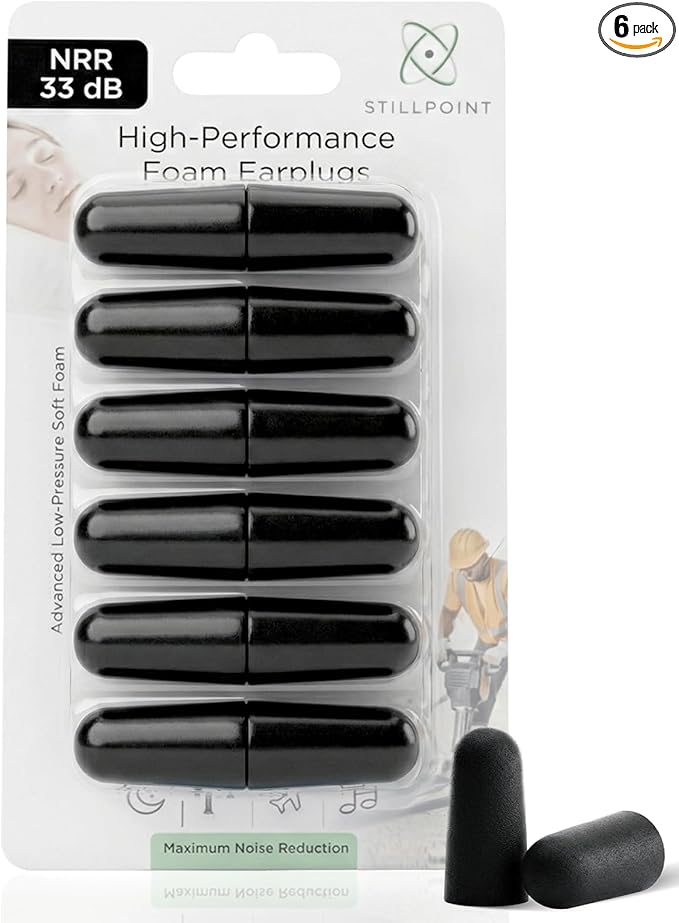 Happy Hippo Soft Foam Earplugs, 33 dB NRR, (6 Pair 12 Ear Plugs) Maximum Protection for Sleeping; Silence Snoring, Airplanes, Airports, Power Tools, Phone Conversations, Loud Work Environments (Black)