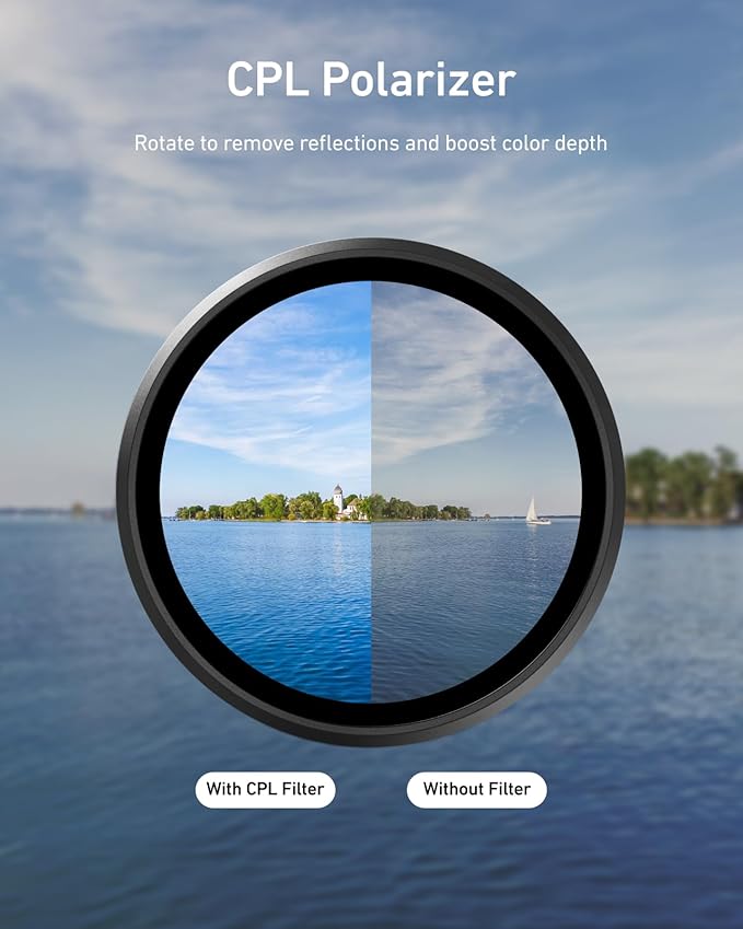 TELESIN CPL ND Filter Kit for DJI Osmo Action 6, 4 Pack CPL ND8 ND16 ND32 Action 6 Filter, Snap-On Neutral Density Polarising Filter, HD Optical Glass/Multi-Coated Filters Creator Combo Accessories