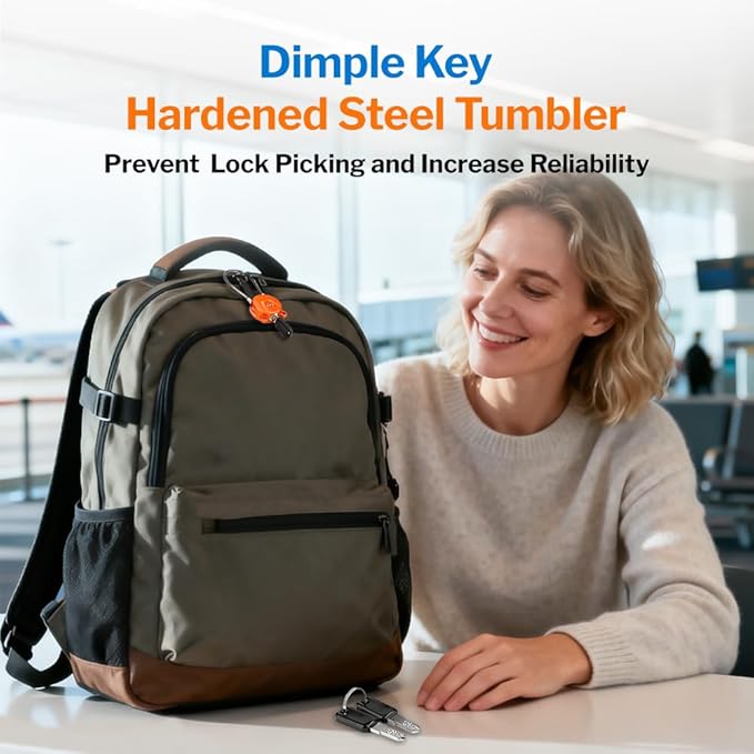 Forge TSA Approved Luggage Locks Ultra-Secure Dimple Key Cable Locks for Travel with Zinc Alloy Body- 2 Orange Locks