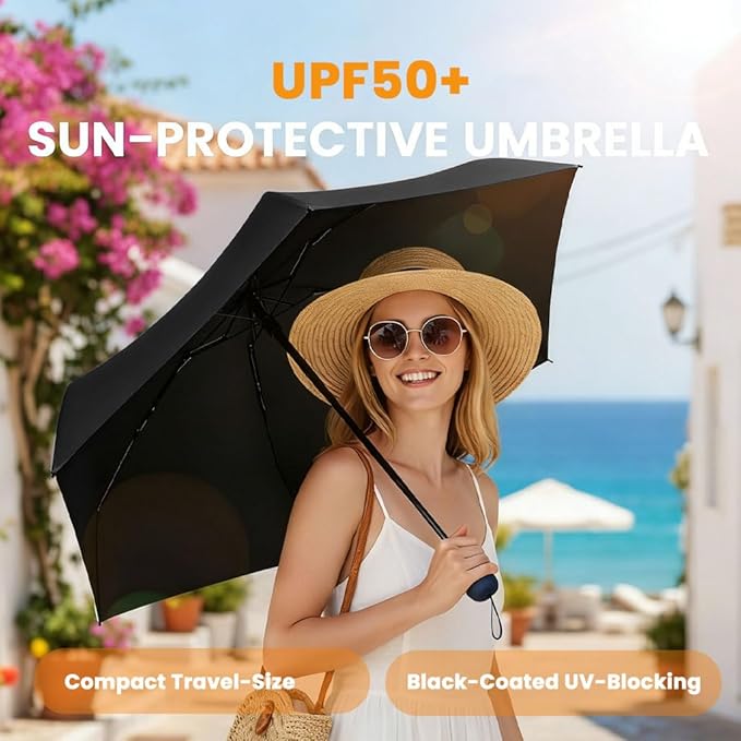MRTLLOA Travel Essentials Mini Umbrella with Case for Purse - Small Compact & Lightweight, UV Sun Protection, Manual Open/Close for Pocket Umbrella(Women/Men/Kids)