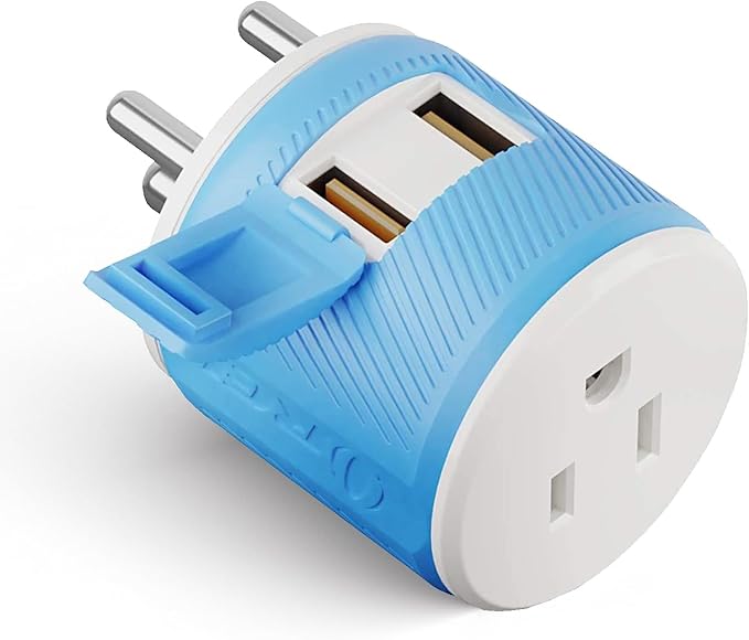 OREI 3 in 1 India Plug Adapter (Type D Travel Adapter) with 2 USB Inputs and 1 Type B Input – CE & RoHS Certification - Plug Adapter for Maldives, Nepal, India, Bangladesh, Sudan & More