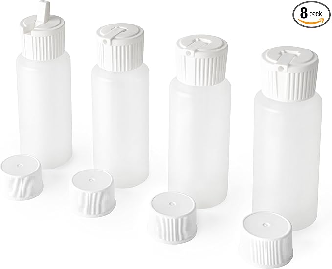 2oz TSA Approved Translucent Squeeze Bottles with Fliptop & Extra Screw Caps, Set of 4, Leak Proof, FDA Compliant. Safe for Premium Costmetic, Shampoo, Conditioner and DIY projects. (HDPE FlipTop)