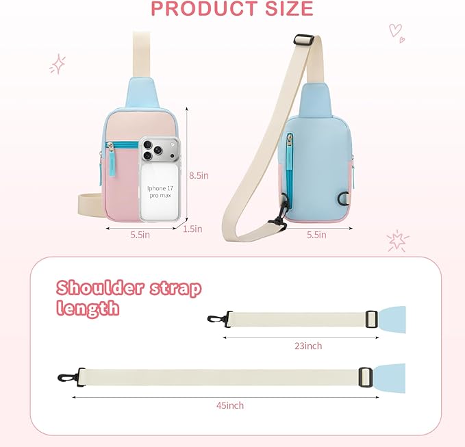 Graduation Mothers Day Gifts for Daughter Teen Girl Her, Fanny Pack Birthday Gifts for 8 9 10 11 12 Year Old Girls, Preppy Crossbody Bag, Adjustable Sling Bag Purse Trendy Stuff Kids Travel Essential