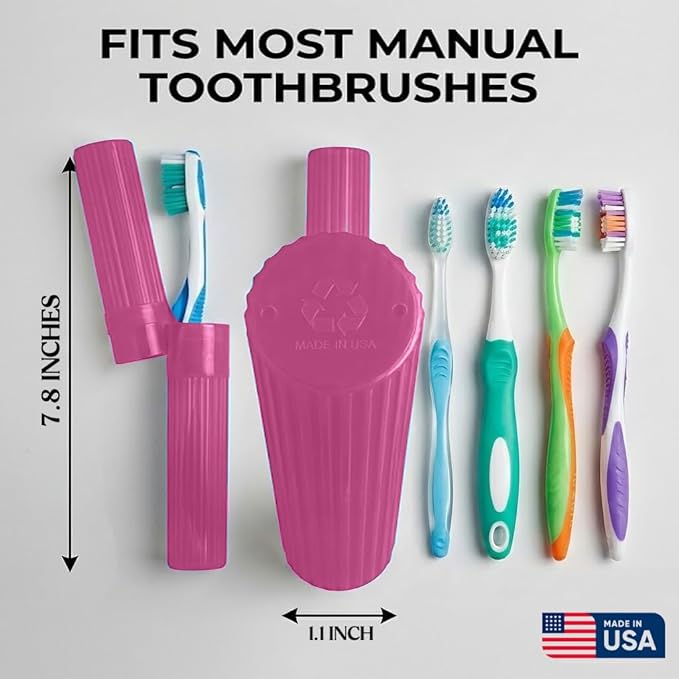 American Comb Toothbrush Holder - Pink, Made in USA, with Ventilation Holes, for Toothbrush Covers, Toothbrush Holder, Toothbrush Soft, Durable Design, Hygienic Bathroom Accessory