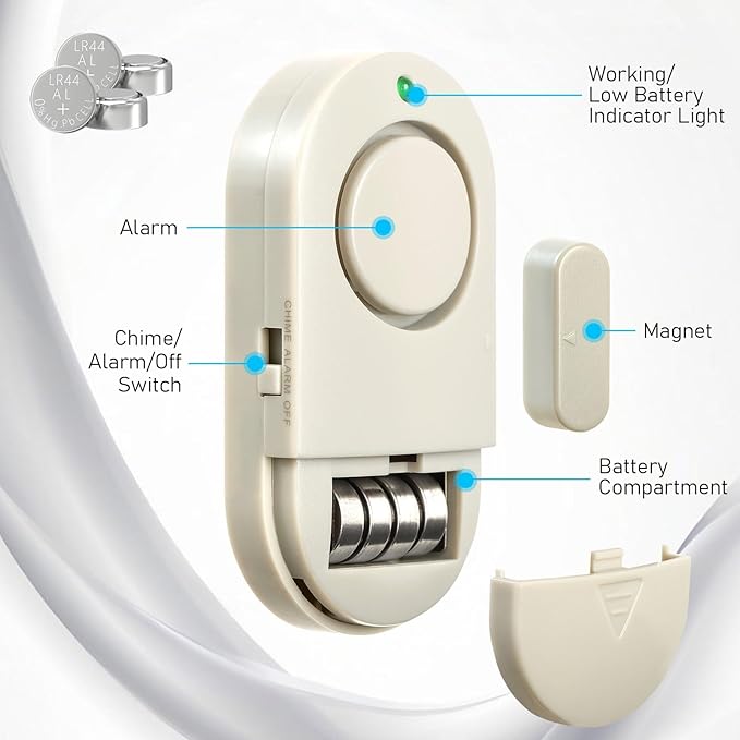 Door Window Alarm, 120DB Window Alarms for Home Security, Door Chime for Store Home, 10 Pack Light Gray