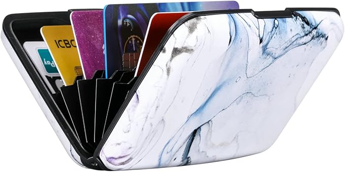 ELFISH RFID Blocking Credit Card Protector Aluminum ID Case Hard Shell Business Card Holders Metal Wallet for Men or Women (Graywhite Marble)
