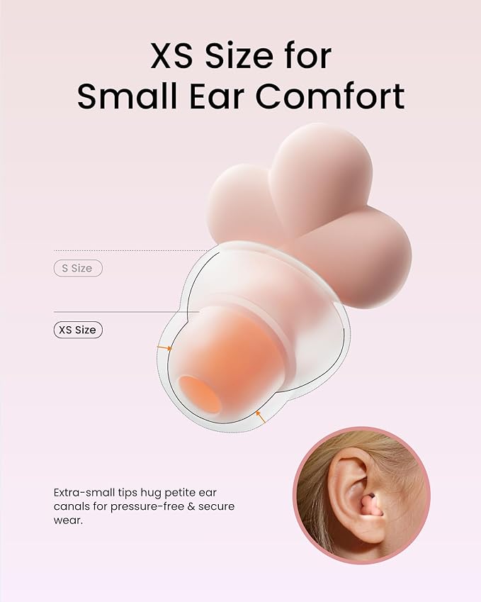 Bloom Ear Plugs for Small Ear Canals – Ultra-Comfy Patented Qufits Tips, Noise Cancelling, Reusable Silicone Earplugs for Sleeping, Study, Travel – Stylish Feminine Design (Blush)