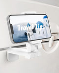 Airplane Travel Essentials Phone Holder, Universal Handsfree Phone Mount for Flying with 360 Degree Rotation, Accessory for Airplane, Travel Must Haves Phone Stand for Desk (White)