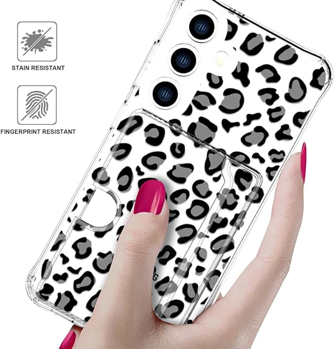 Compatible with Samsung Galaxy S24+ Plus / S25+ Plus Case Card Holder for Women Cute Design,Wallet Phone Cases Transparent Cool Kawaii Protective (Clear Leopard Cheetah Design)