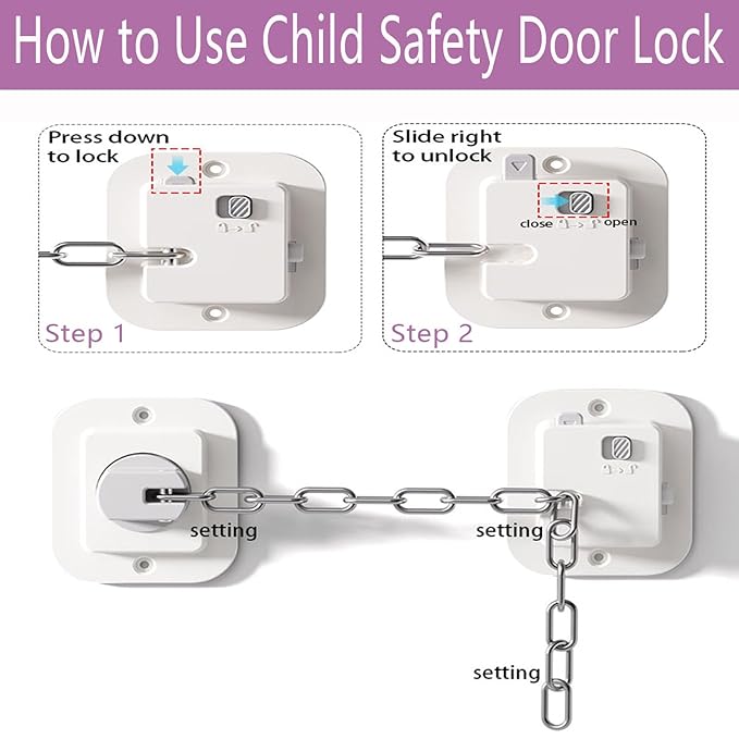 Child Proof Door Lock with Adjustable Strap, Cat Door Latch 3M Adhesive Safety Locks for Baby, Dementia & Pets, No Tools Needed 1 Pack