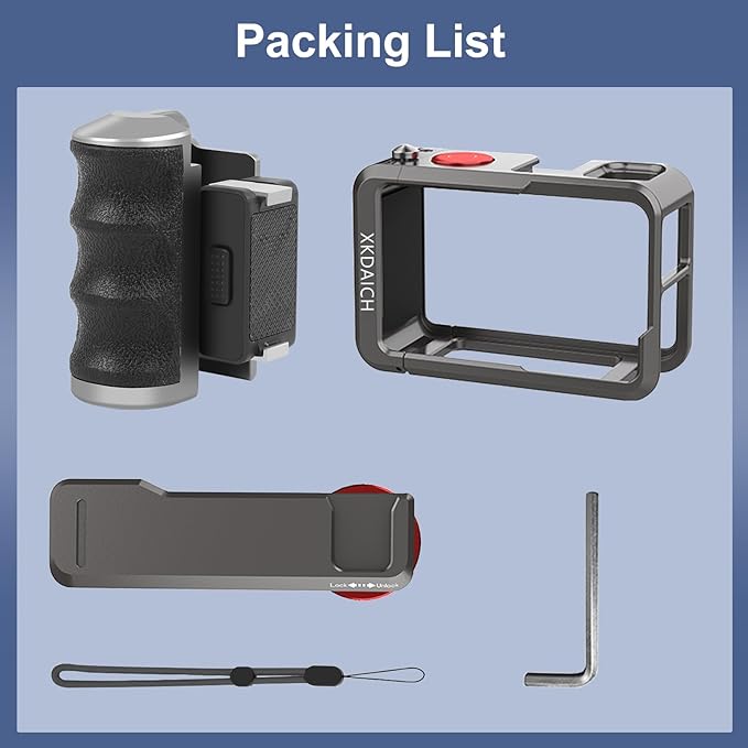 Metal Camera Cage with Handle Grip for DJI Osmo Action 5 Pro/Action 4/Action 3, Titanium Aluminum Alloy Expansion Adapter, Magnetic Quick-Release Street Grip Kit, Ergonomic Handle Holder