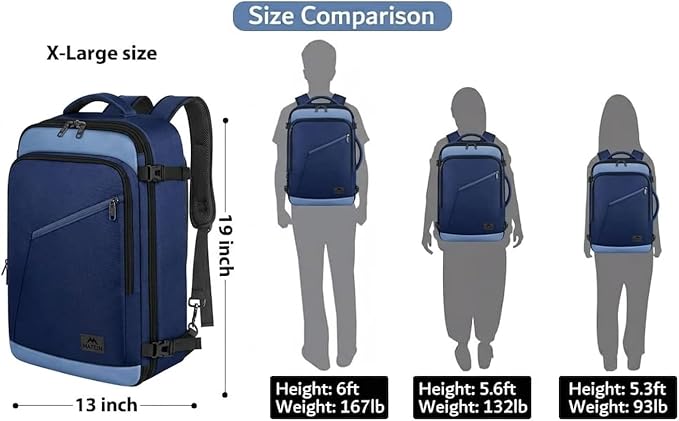 MATEIN Expandable Travel Backpack for Airplanes, Large Capacity Carryon Backpack for Men Women, Water Resistant Airline Approved Bags with Adjustable Shoulder Straps for International Trip, Grey Blue