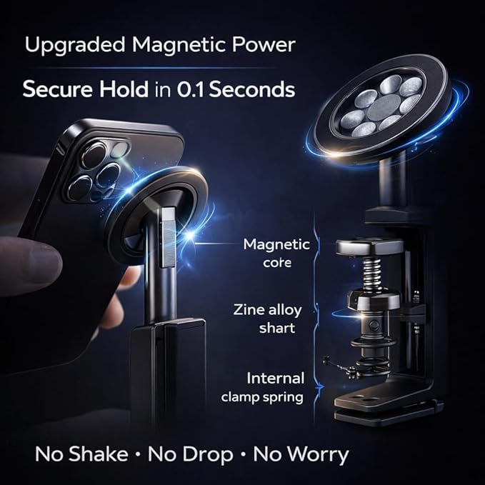 Mizi Airplane Phone Holder – Magnetic Travel Phone Mount for Airplane Seat Back, Hands-Free Flight Essentials Compatible with iPhone 17-12 Pro Max/Air/Plus/Mini with Magnetic Case - Black