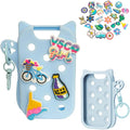 Hand Sanitizer Case with 25 Charms for Touchland, Compatible with Power Mist 1 FL Oz/30ML, Croc-Style Touchland Holder (Blue Case Summer Charms)