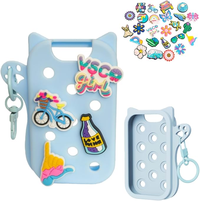 Hand Sanitizer Case with 25 Charms for Touchland, Compatible with Power Mist 1 FL Oz/30ML, Croc-Style Touchland Holder (Blue Case Summer Charms)