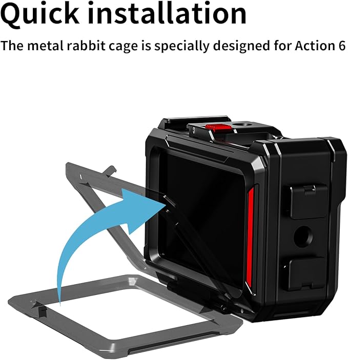 Camera Cage for DJI Osmo Action 6 Case,Release Aluminum Base with 1/4" Thread & Foldable Connector for Tripods,Silicone Lens Guard Cap, Supports Vertical & Horizontal Shooting