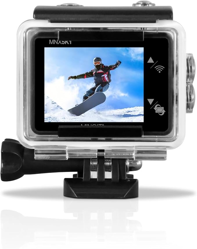 Minolta MNX5K1 5K Ultra HD / 24 MP Action Camera Kit + 32GB Memory Card + Cleaning kit + Diginerds 50 in 1 Go Pro Accessory Pack - Black