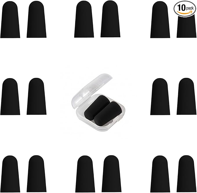 10 Pairs Black Reusable Ear Plugs, 32dB NRR Noise Reduction, Washable Slow-Rebound Foam Earplugs for Sleeping, Snoring, Work, Concerts, Travel