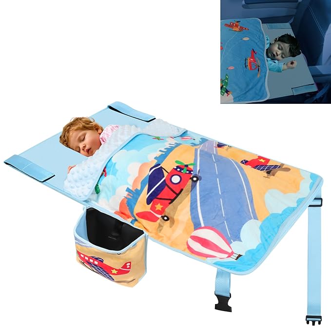 Airplane Bed for Toddler with Blanket, Baby Airplane Travel Essentials, Airplane Seat Extender for Kids, Plane