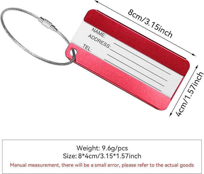 AOUTACC 8 Pack Aluminium Metal Travel Luggage Tags Suitcase Card Holder Baggage Name Address ID Bag Label with Key Ring