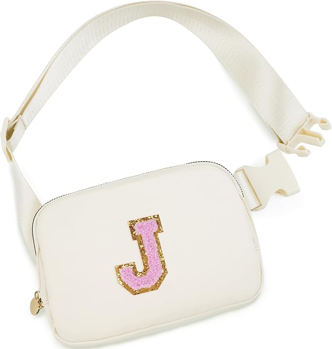 Uygafly Personalized Belt Bag for Women Girls - Fashion Mini Waist Packs with Adjustable Strap - Trendy Travel Fanny Pack Crossbody Bags with Initial Letter - Teen Gifts | Cream,J