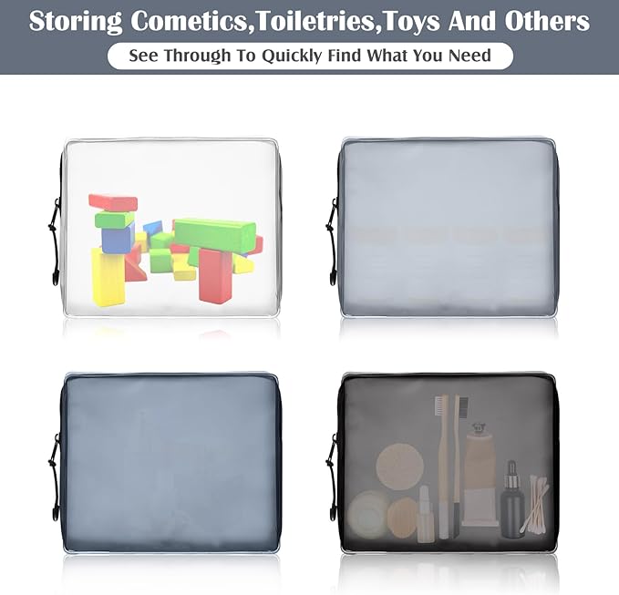 4 Pack TSA Approved Travel Toiletry Bags Frosted Translucent Leak-proof Cosmetic Makeup Bags for Women Men Travel Organizer Airport Security(Gray,6.7 x 5.5 x 1.8 Inch)
