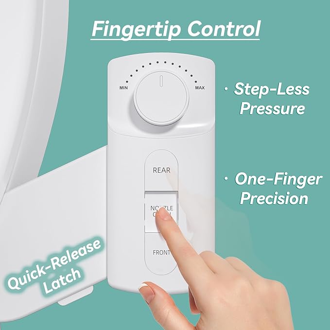 ‌BIGCOW Ultra-Slim Bidet Attachment, Self-Cleaning Dual Nozzle (Front/Rear Wash), One-Finger Command, Ergonomic 3+1 Tactile Controls, Pressure Dial & Tool-Free Install, Instant Hygiene Upgrade