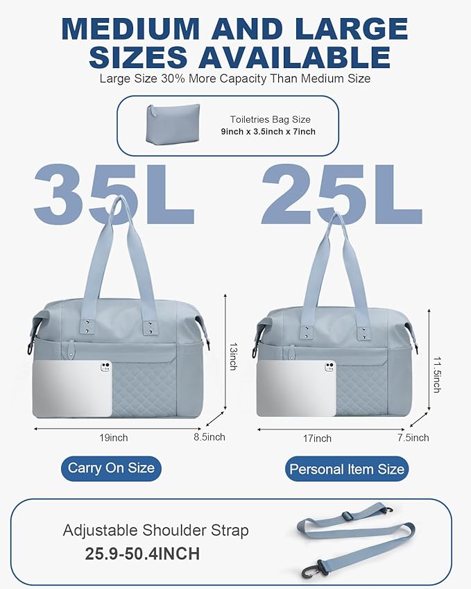 Pritent Travel Duffle Bag, Waterproof Weekender Overnight Hospital Bags for Women Men with Toiletry Bag Lightweight Carry on Personal Item Duffle Gym Bag for Travel, Airplanes, Sports
