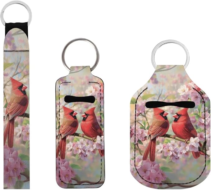 Suobstales 3Pcs Travel Bottles Keychain Holder Set,Travel Bottle Sleeves+Neoprene Chapstick Holders+Lanyard Keychain