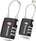 2 Pack TSA Approved Luggage Locks, Cable Travel Lock Alloy, Set Your Own Combination Metal Suitcase Zipper Padlock, 3-Digit Long Shackle Padlocks for Gym Locker, Golf Bag, Case Anti Theft-Black