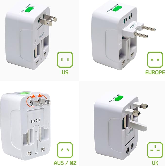 Portable Worldwide Universal Power Adapter All in One International Out of Country Travel Wall Charger Plug for Wall Plug Input in USA EU UK France Italy Australia India Outlets by Cellet
