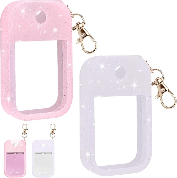 Palksky Hand Sanitizer Spray Case for Touchland,Protective Case with Keychain for Power Mist and Glow Mist1 fl oz(Glitter Sequin Pink and Purple),Travel Size