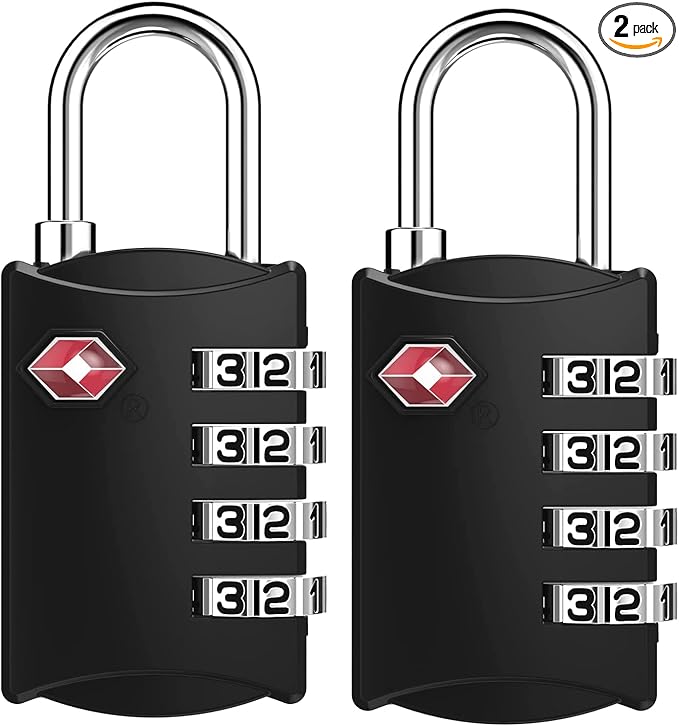 ZHEGE Travel Locks, TSA Approved Locks for Luggage, Baggage, 4 Digit Combination Zipper Padlocks for Backpack, Tent, Gym Locker (2 Pack, Black)