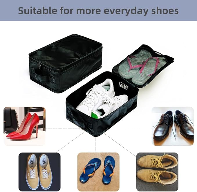 Travel Shoe Bags, Foldable Waterproof Shoe Pouches Organizer-Double Layer (6 Black Shoe Bags)