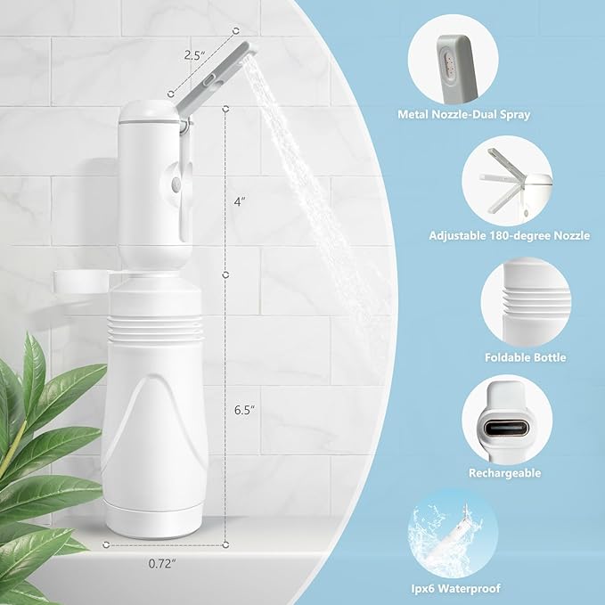 Upgrade SPACEREST Portable Bidet for Travel with 550ml Bottle, No Noise & Waterproof Portable Bidet for Women & Men, Rechargeable Electric Portable Jet Spray, Personal Hygiene & Postpartum Care