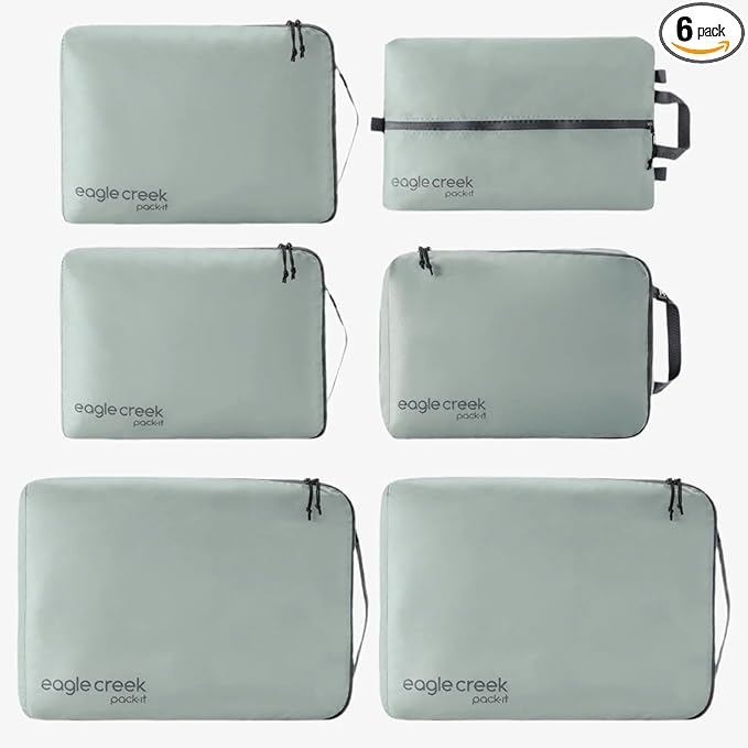 Eagle Creek Pack-It Isolate Extended Stay Set - Includes Shoe Sack, M Clean/Dirty Cube, 2x M Isolate Cube & 2x L - Travel Essentials - Storm Grey