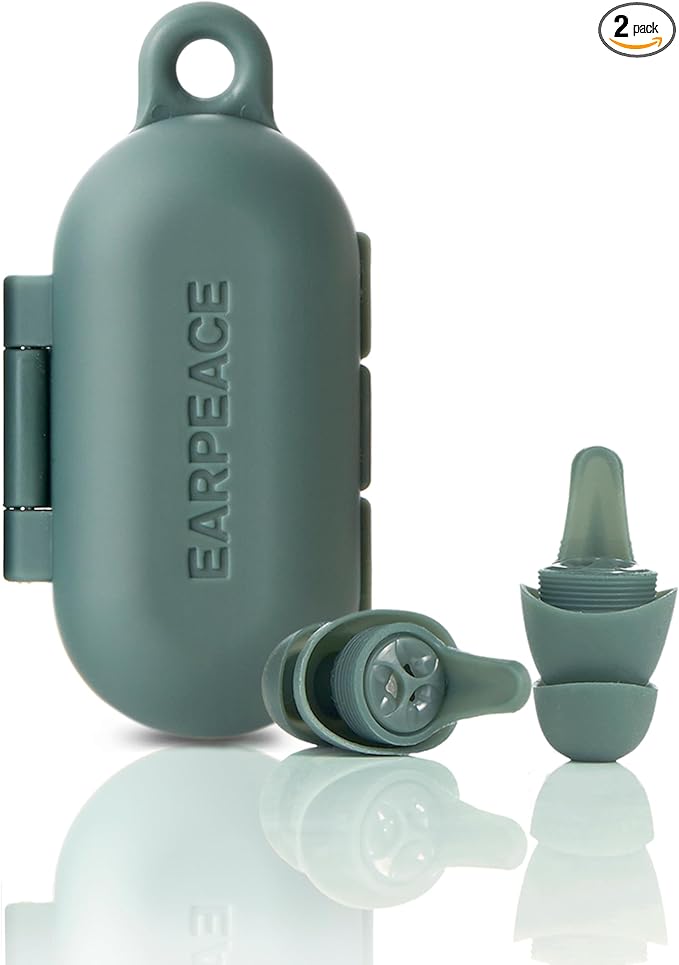 EARPEACE Everyday Noise Control & Noise Reduction Ear Plugs - High-Fidelity Earplugs, Comfortable & Reusable Earplugs for Travel, Sleep, Work, Snoring Blocking, Includes Carrying Case - Forest (Green)