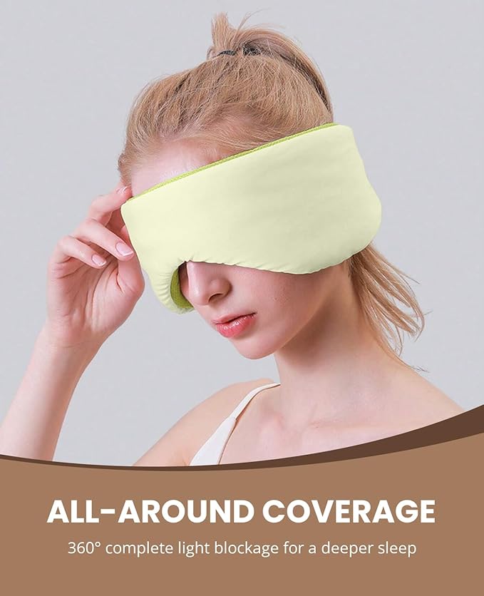 Sleep Mask for Women Men, Reversible Eye Mask Sleeping with Cozy & Cooling Sides, Adjustable Velcro Band, Blackout Face-Hugging Padded Eye Cover for Sleeping Travel Office, Cyan/Yellow