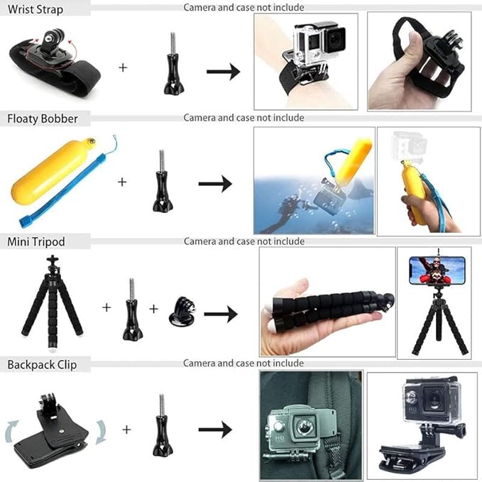 Action Camera Accessories Accessories Kit for Black Carrying Bag Waterproof Housing Case Tripod Set for
