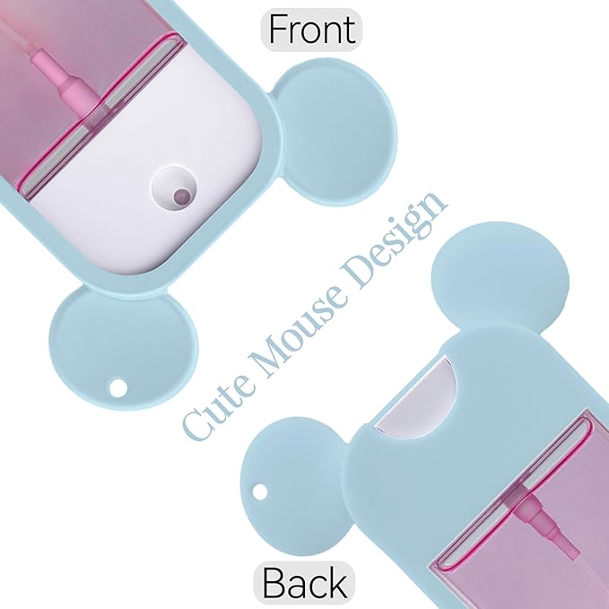 TERPINK 2 Pack Silicone Case Compatible with Touchland Hand Sanitizer Spray 1 fl oz, Mouse Design Protective Case with Keychain, Hand Sanitizer Spray Accessory (Blue+Hot Pink)