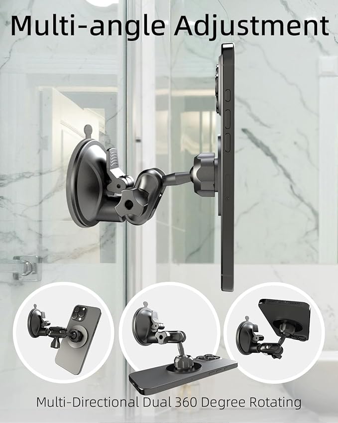 Quyee Universal Magnetic Phone Holder, Multi-Directional Dual 360 Degree Rotating Suction Cup Phone Wall Mount, Tiktok YouTube Vlog Video Recording Kit, Travel Essentials Accessories