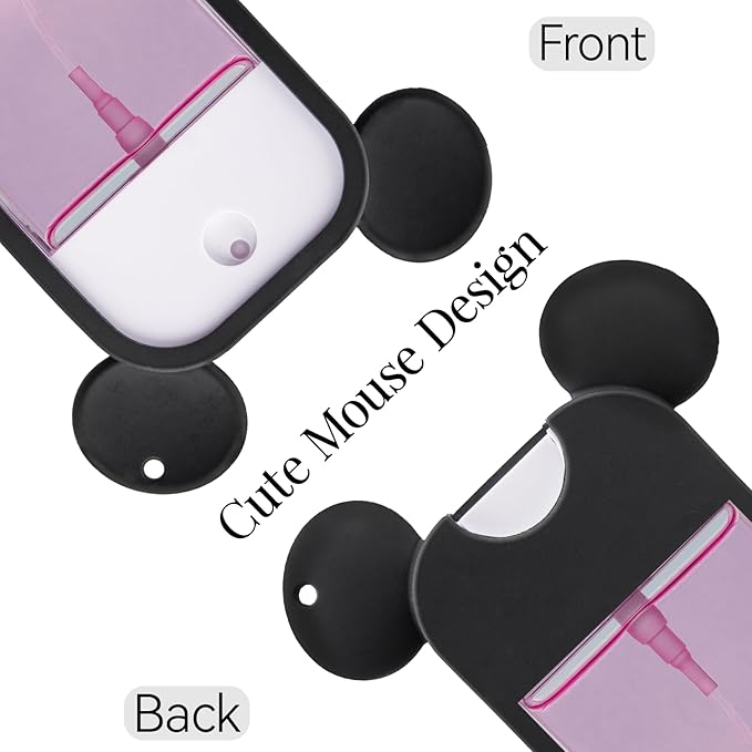 TERPINK 2 Pack Silicone Case Compatible with Touchland Hand Sanitizer Spray 1 fl oz, Mouse Design Protective Case with Keychain, Hand Sanitizer Spray Accessory (Black+Pink)