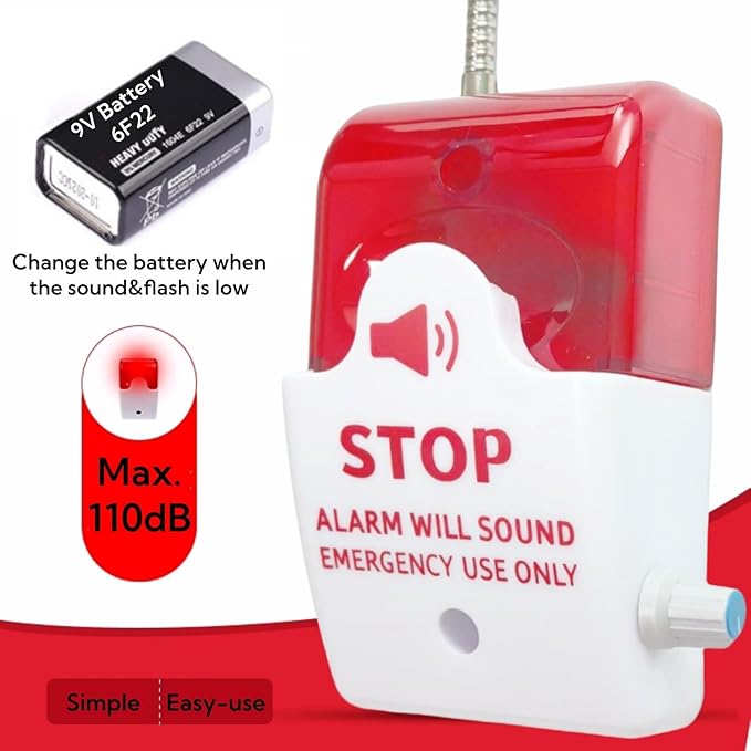 Emergency Door Alarm with Flexible Mount, Door Alarms When Opened, Exit Door Security Stop Alert System, Battery Operated