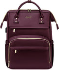 LOVEVOOK Leather Laptop Backpack for Women 17 Inch, Travel Purse for Nurse Teacher, Computer Bag, Professional College Business Work Carry-On With USB Port, Wine Red