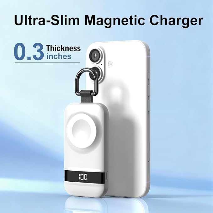 Portable Charger for Apple Watch, 2500mAh & Digital Display – Magnetic Fast Charging iWatch Charger for Travel – for Apple Watch Series 1-11/SE1-3/Ultra 1-3 (White)